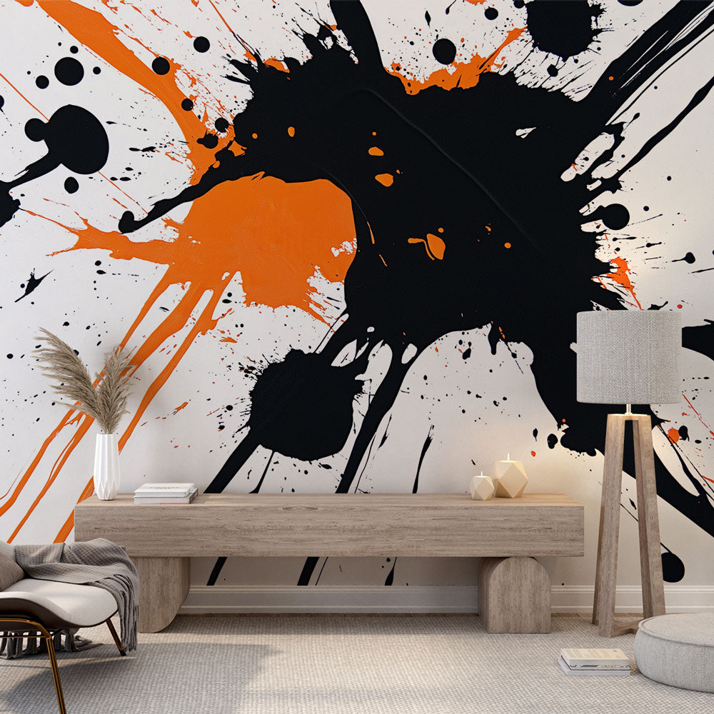 Splash Wallpaper | Bold Black & Orange on White Wall Mural