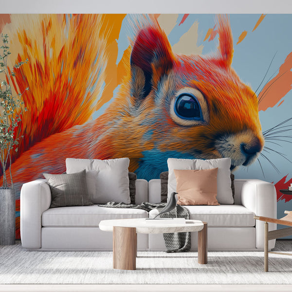 Artistic Squirrel Wallpaper | Modern Bright Wall Mural
