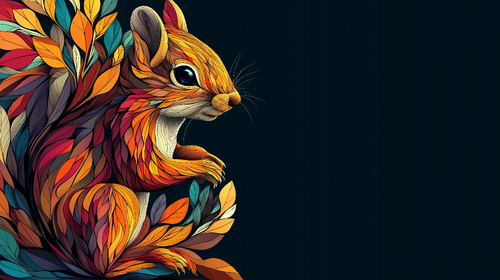 Artistic Squirrel Wallpaper | Colourful Foliage Wall Mural