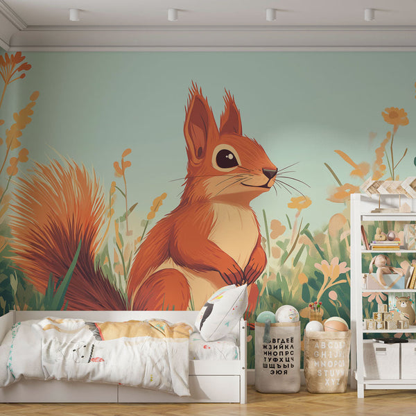 Squirrel Wallpaper | Colourful Flower Field Wall Mural