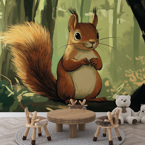 Squirrel Wallpaper | Charming Verdant Forest Wall Mural