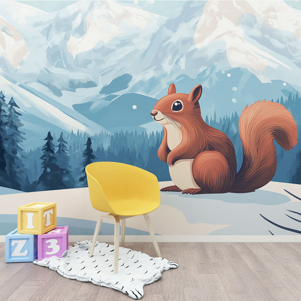 Winter Squirrel Wallpaper | Snowy Mountain Squirrel Wall Mural