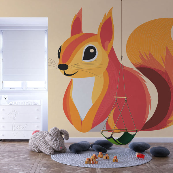 Squirrel Wallpaper | Vivid Colours on Soft Background Mural