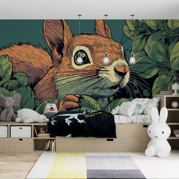 Hidden Squirrel Wallpaper | Squirrel in Lush Leaves Wall Mural