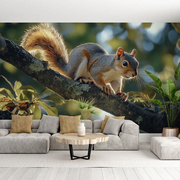 Squirrel Wallpaper | Playful Critter on Tree Branch Mural