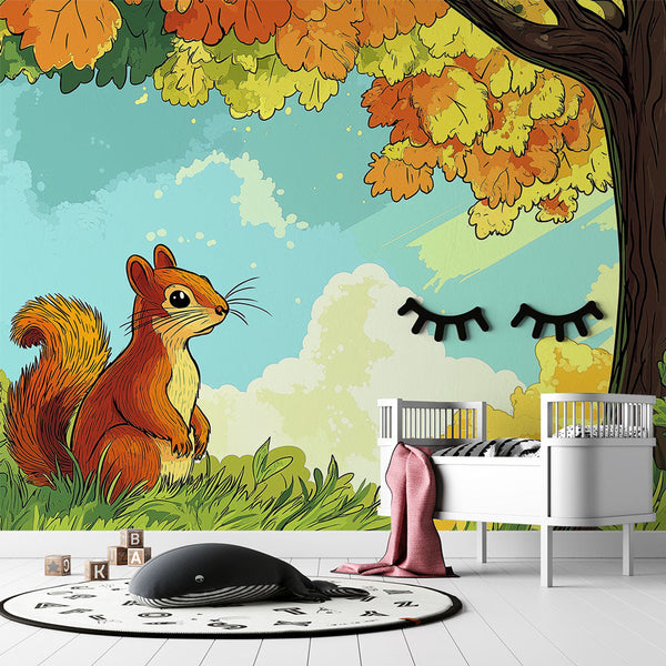 Squirrel Wallpaper | Cute Squirrel in Glowing Autumn Wall Mural