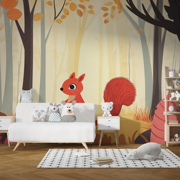 Squirrel Wallpaper | Colourful Autumn Forest Wall Mural