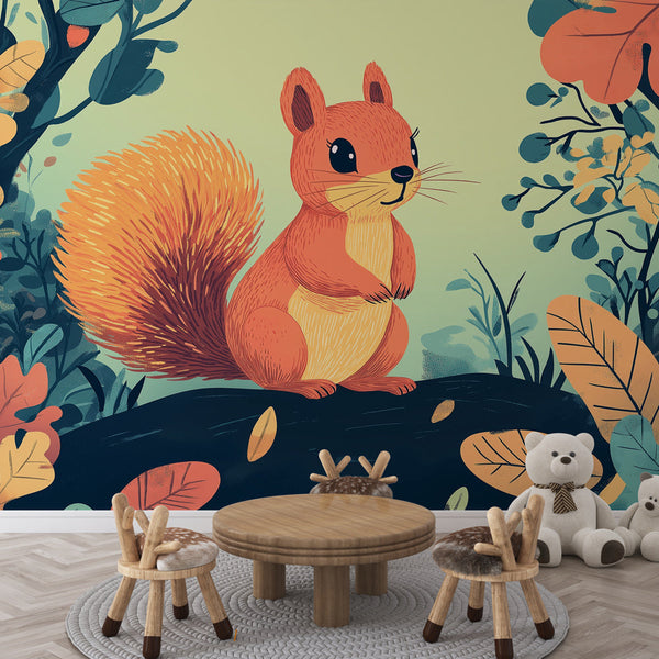 Squirrel Wallpaper | Cute Squirrel in Colourful Forest Wall Mural