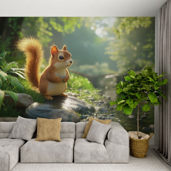 Squirrel Wallpaper | Squirrel by Forest Stream Wall Mural