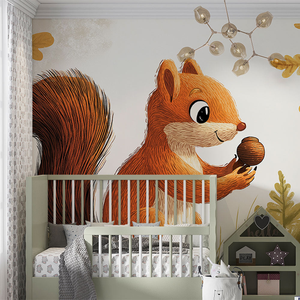 Squirrel Wallpaper | Smiling Squirrel with Hazelnut Wall Mural