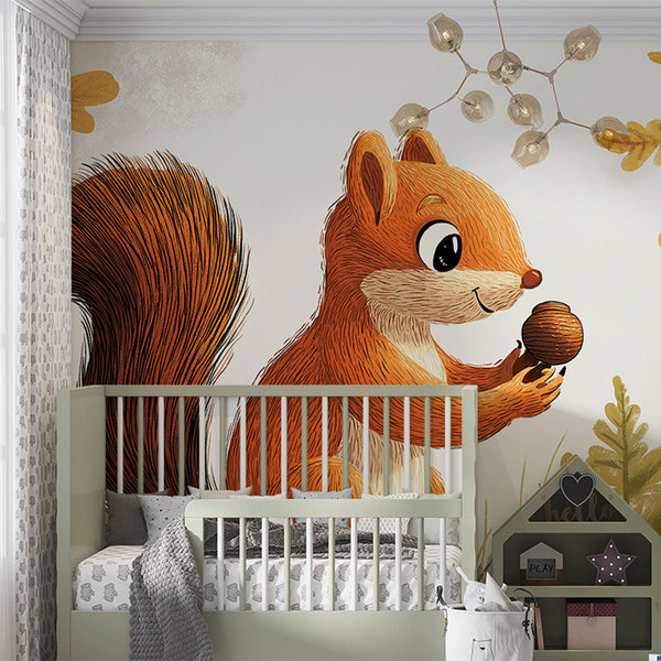 Squirrel Wallpaper | Smiling Squirrel with Hazelnut Wall Mural