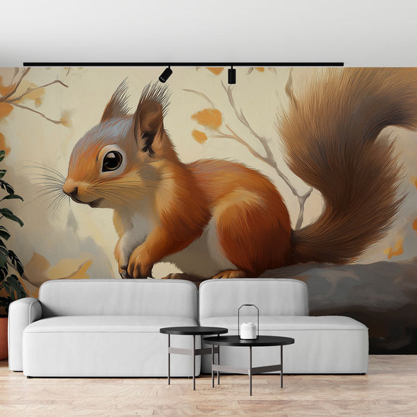 Squirrel Wallpaper | Vibrant Autumn Golden Leaves Mural
