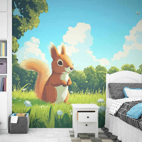 Squirrel Wallpaper | Cute Critter in Verdant Landscape Mural