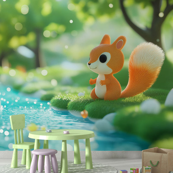 Forest Squirrel Wallpaper | Adorable Critter in Verdant Wall Mural