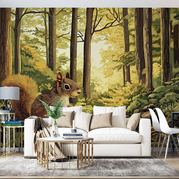 Forest Squirrel Wallpaper | Soothing Woodland Wall Mural