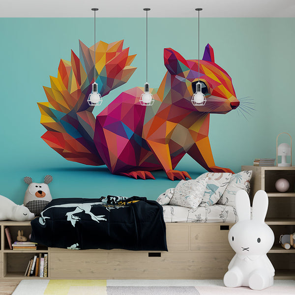 Geometric Squirrel Wallpaper | Colourful Polygonal Wall Mural