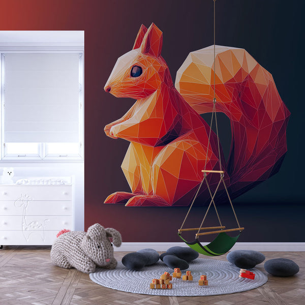 Contemporary Squirrel Wallpaper | Polygonal Orange Wall Mural