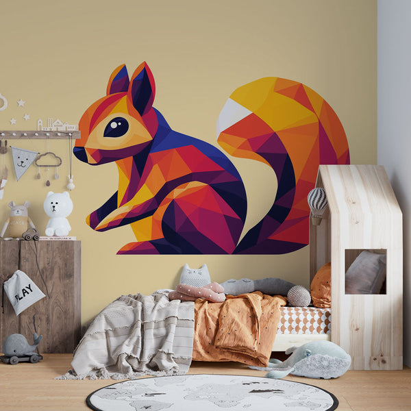 Geometric Squirrel Wallpaper | Modern Colourful Wall Mural
