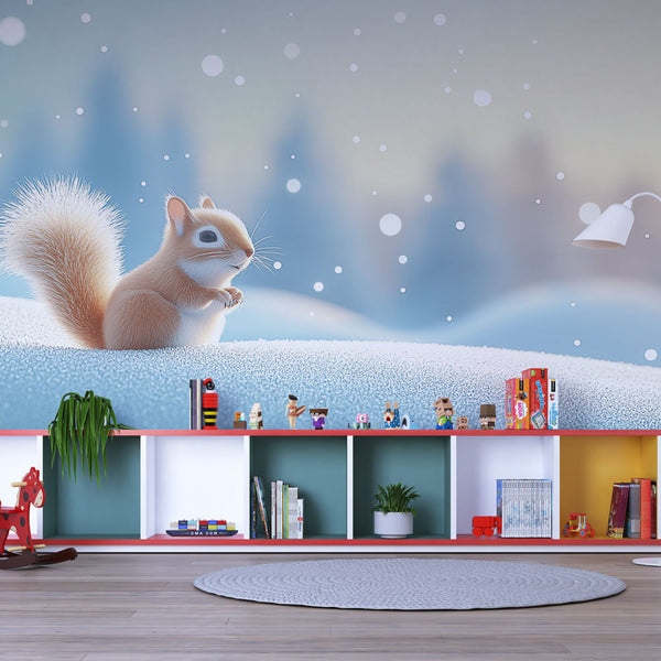 Winter Squirrel Wallpaper | Cute Squirrel Snowy Wall Mural