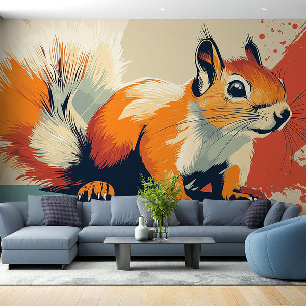 Artistic Squirrel Wallpaper | Vibrant Abstract Wall Mural