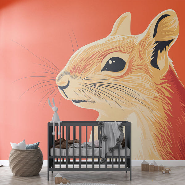 Squirrel Wallpaper | Stylised Vibrant Orange Wall Mural