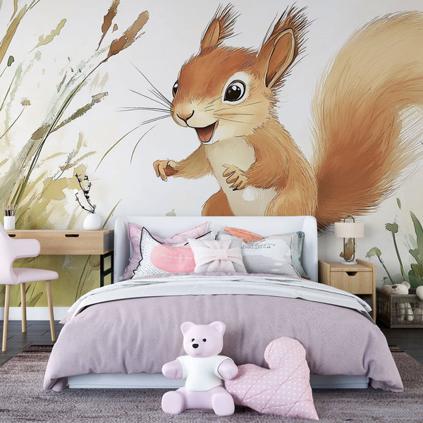 Squirrel Wallpaper | Joyful Squirrel Among Flowers and Grass