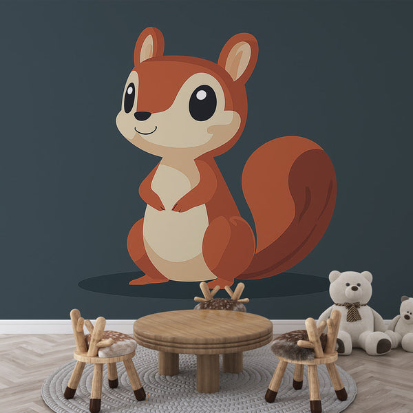 Cartoon Squirrel Wallpaper | Stylised Squirrel Bright Wall Mural