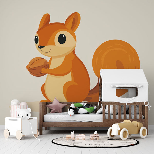 Cute Squirrel Wallpaper | Friendly Squirrel with Hazelnut Wall Mural