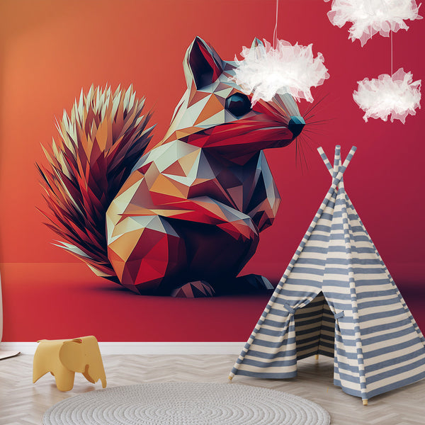 Polygonal Squirrels Wallpaper | Modern Geometric Wall Mural
