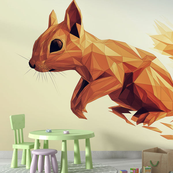 Polygonal Squirrel Wallpaper | Geometric Artistic Wall Mural