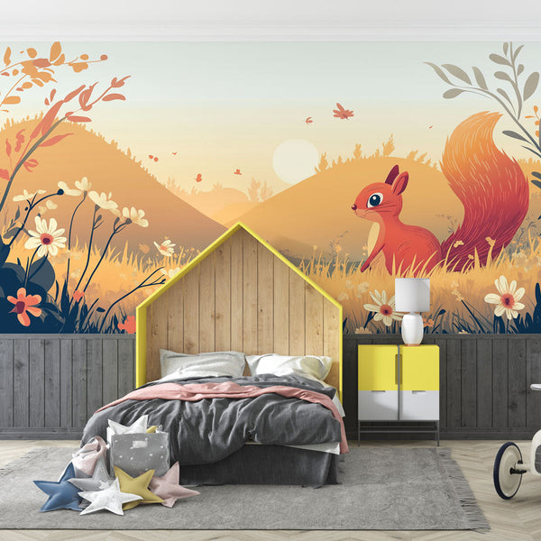 Squirrel Wallpaper | Peaceful Sunlit Landscape Wall Mural