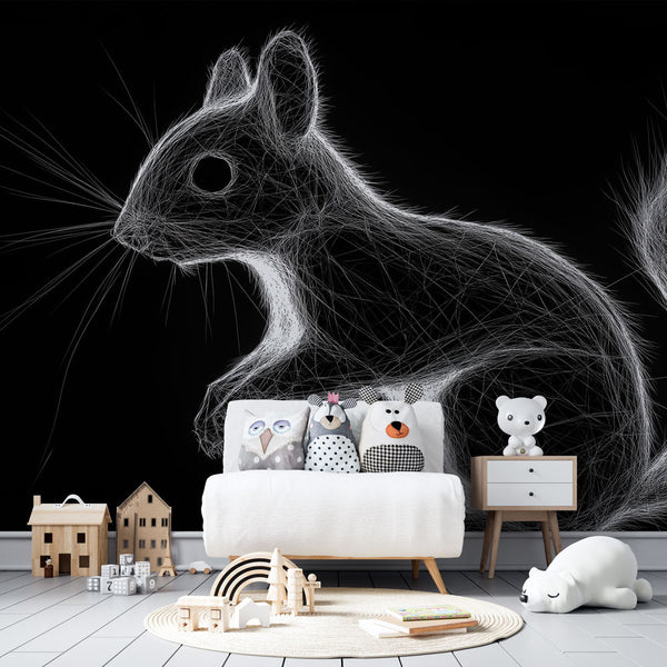 Stylised Squirrel Wallpaper | Modern Filigree Wall Mural