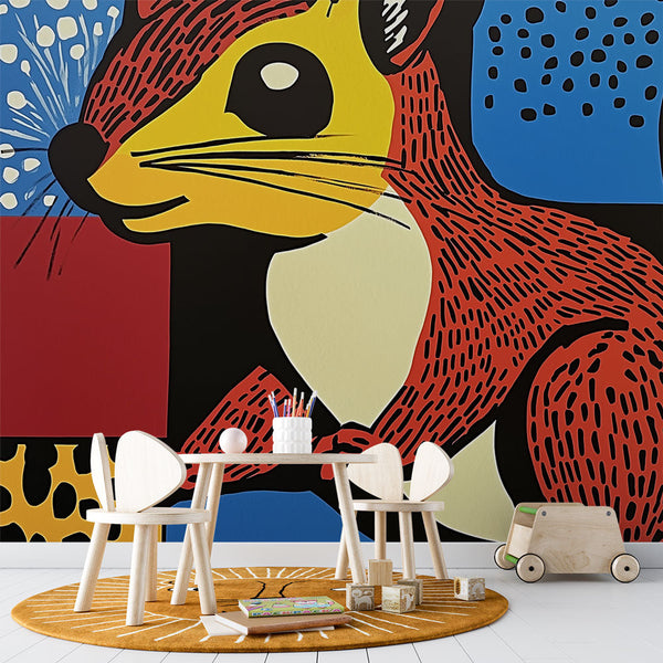 Squirrel Wallpaper | Stylized Squirrel on Geometric Pattern
