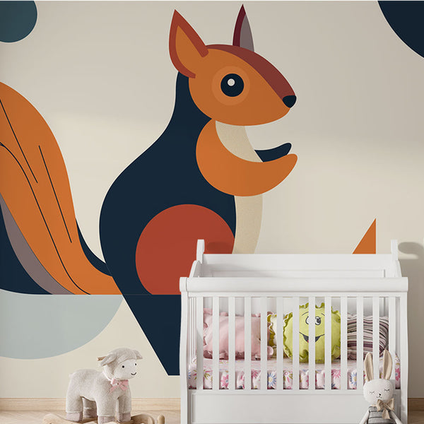Modern Squirrel Wallpaper | Geometric Shapes Wall Mural