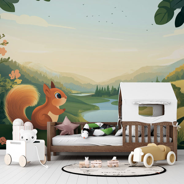 Squirrel Wallpaper | Serene Natural Landscape Wall Mural