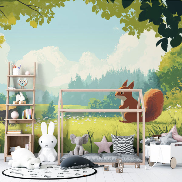 Squirrel Wallpaper | Enchanting Sunny Meadow Wall Mural