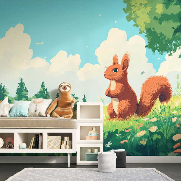 Squirrel Wallpaper | Sunny Flower Lawn Wall Mural