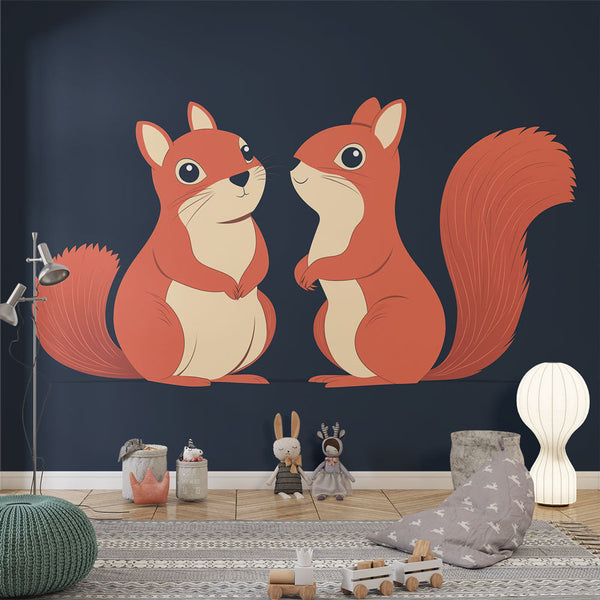 Squirrels Wallpaper | Two Cute Squirrels Dark Background Wall Mural