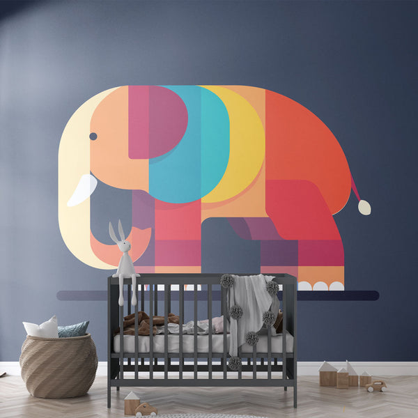 Geometric Elephant Wallpaper | Bright Shapes on Dark Ground
