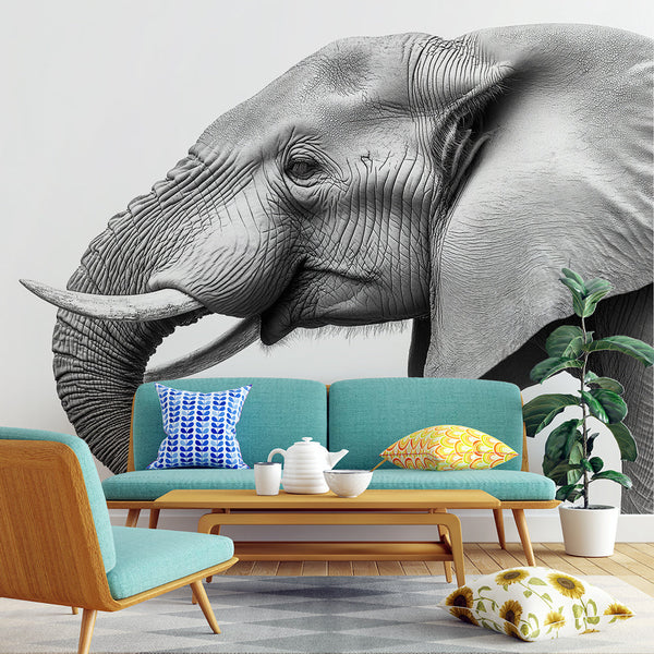 Elephant Detail Wallpaper | Refined Monochrome Elegance