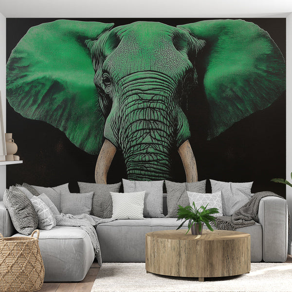 Elephant Wallpaper | Green and Mysterious Elegance