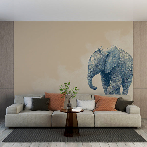 Elephant Wallpaper | Illustrated Elephant on Pastel Backdrop