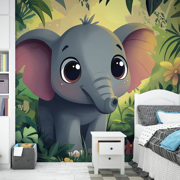 Elegant Elephant Wallpaper | Floral Jungle Wall Mural