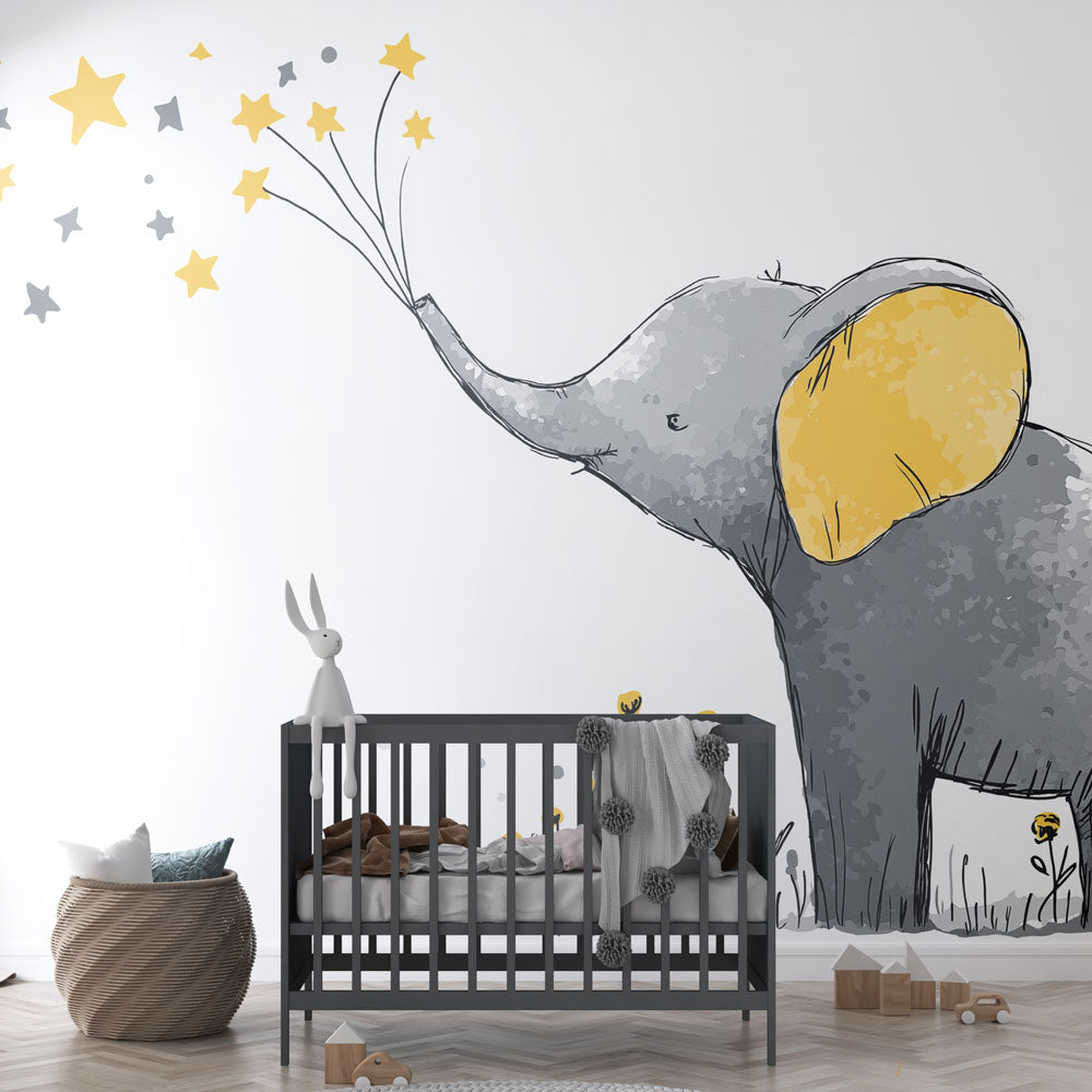 Elephant Wallpaper | Cute Elephant Blowing Golden Stars
