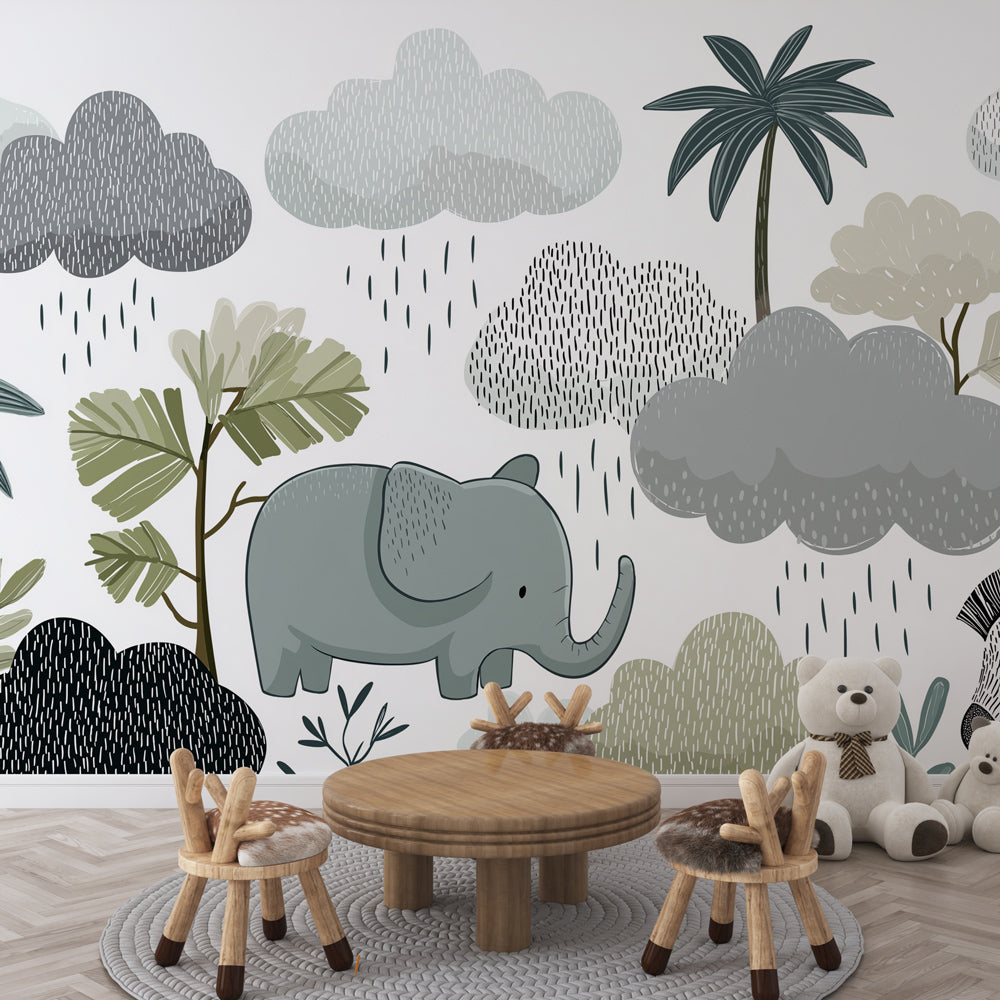 Elephant and Clouds Wallpaper | Cute Elephant Under Stylized Clouds