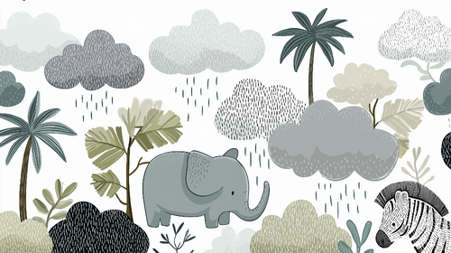 Elephant and Clouds Wallpaper | Cute Elephant Under Stylized Clouds
