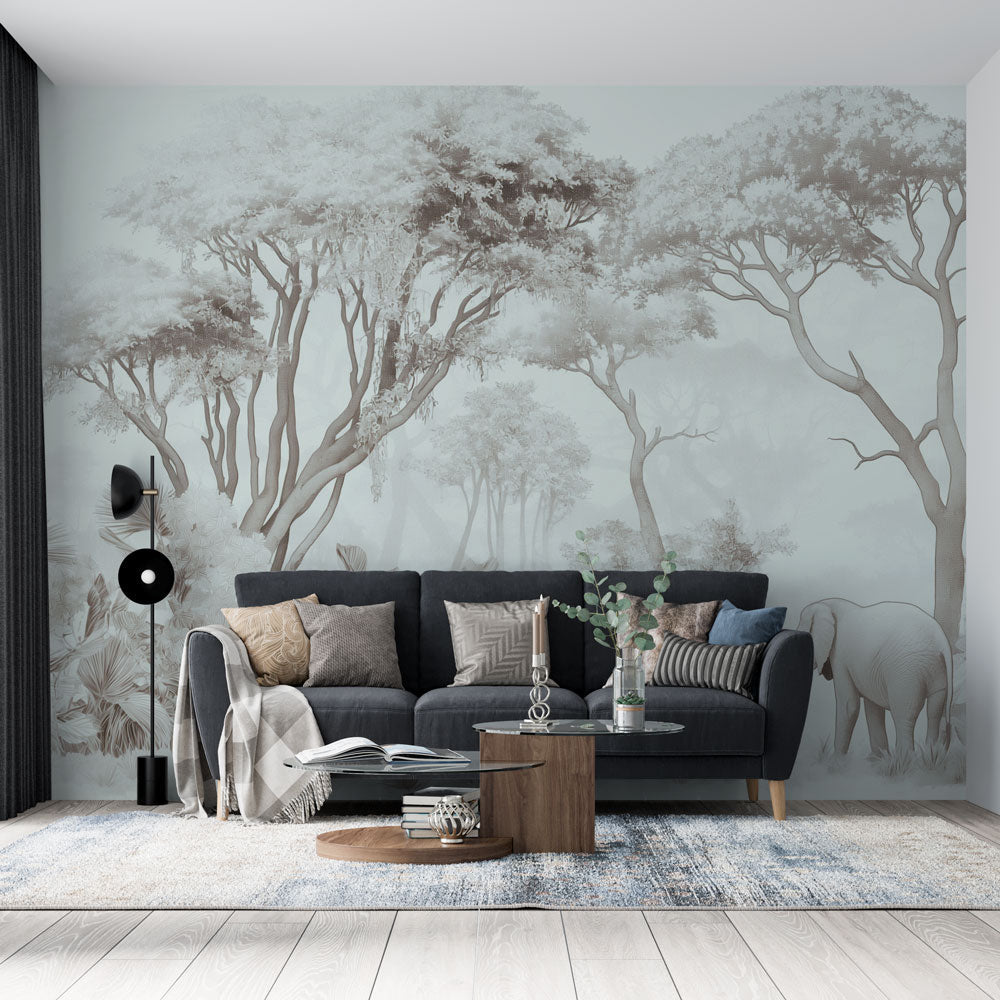 Elephant Wallpaper | Forest All in Blue