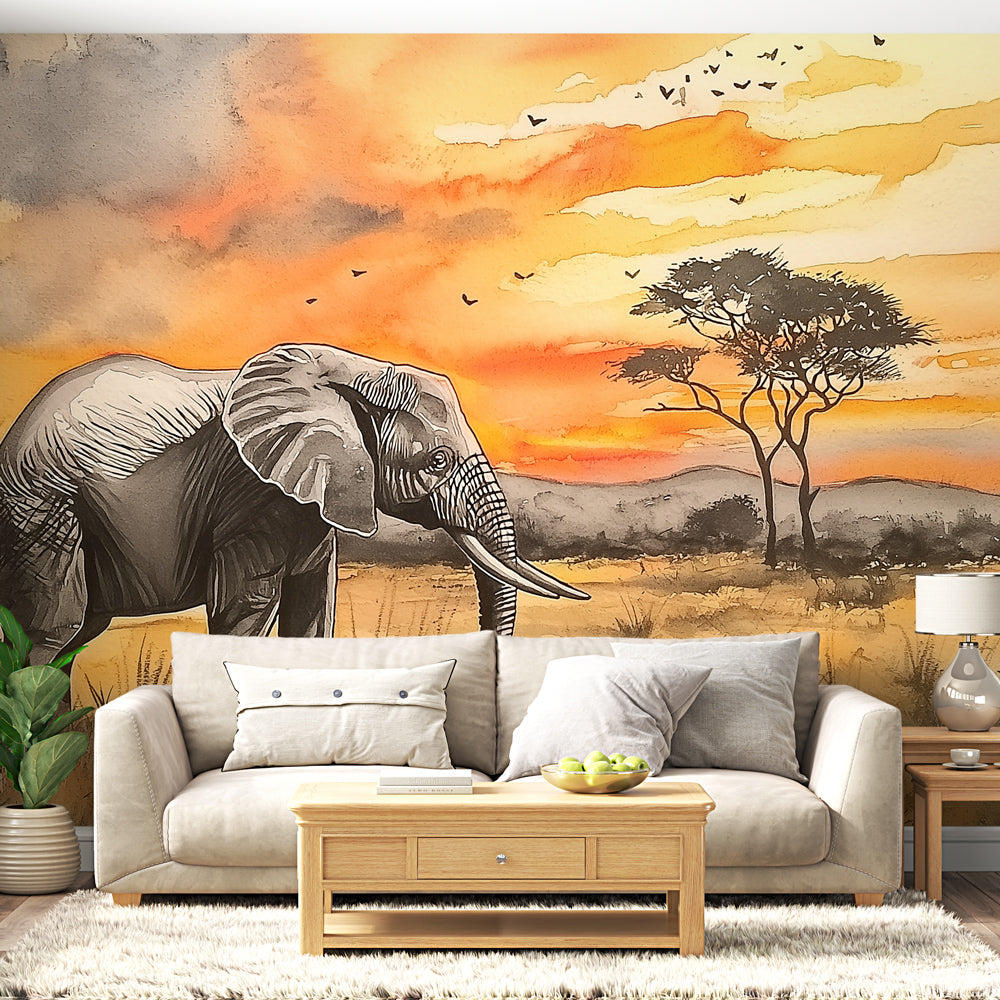 Elephant Wallpaper | African Landscape at Sunset Hour