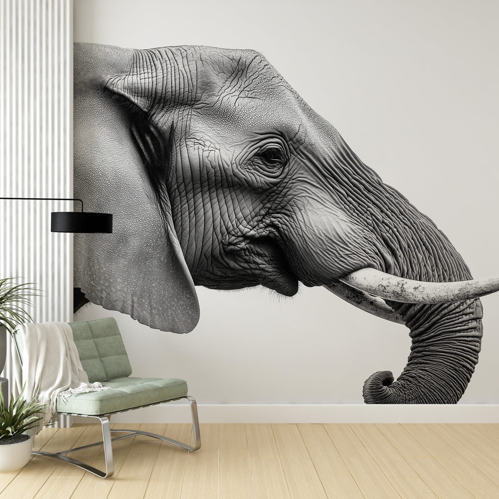 Elephant Portrait Wallpaper | Majestic Monochrome Mural