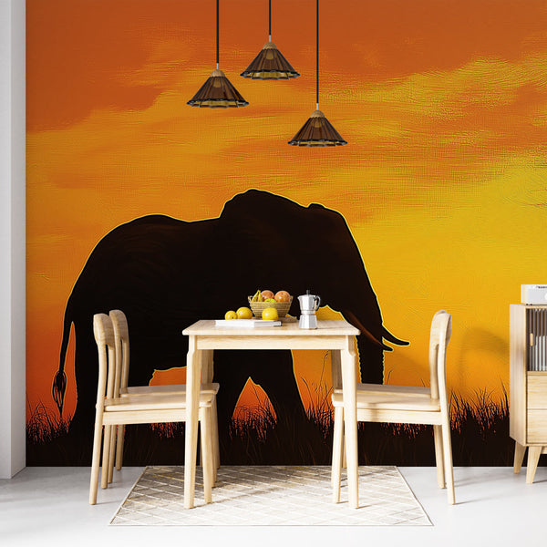 Elephant Silhouette Wallpaper | Majestic Twilight Mural